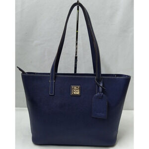 Dooney & Bourke Blue Crossgrain Leather Double Handle Zipper Tote Shoulder Bag